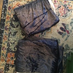 Dark blue crushed velvet curtain panels